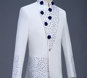 Smoking Pronto da Indossare per Giovani Uomini con Colletto Blu Diamantato e Abito <span class=keywords><strong>Bianco</strong></span> - Product Image 3