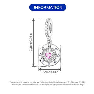 Bracciale de moda versátil con abalorios de estrella de ocho puntas, borla y luna, con brújula de cobre blanco, accesorio colgante DIY para mujer - Product Image 3