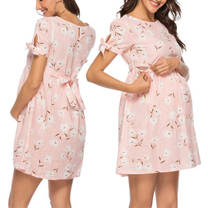 Vestido de Maternidad Mini Floral Rosa, Verano, Rayón, Jersey Transpirable, Ecológico, Antibacterial, Cintura Alta, Corte en A - Product Image 2