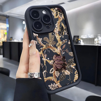 Coque de téléphone portable antichoc en TPU avec motif floral brodé et protection d'objectif en forme d'échelle pour iPhone 12 13 14 15 16 17 18 Pro Max