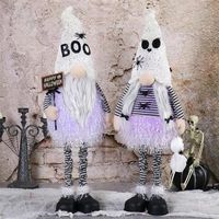 Gnomes lumineux fantaisistes pour Halloween, 2 pièces, adorable sorcière en peluche avec lumières changeantes de couleur