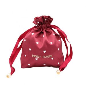 Bolsa de Regalo Navideña de Satén Rojo Suave con Logotipo Personalizado, Bolsa con Cordón para Pelucas, Paquetes, Bolsos, Bufandas, Almohadas - Product Image 1