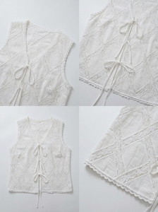 SHENGFU Design Originale Top in Pizzo Bianco per Donne, Elegante Camicetta Senza Maniche con Scollo a V e Laccetti, Lussuosa Blusa da Donna OEM - Product Image 3