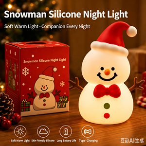Lámpara Nocturna de Muñeco de Nieve Navideño, LED Blanco Cálido, Funciona con Pilas, Control Táctil, Pequeña Lámpara Redonda de Plástico para Decoración de Dormitorio - Product Image 4