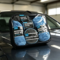 Kit d'outils de lavage de voiture 9 pièces anti-rayures, ensemble de gants de lavage en microfibre de qualité supérieure, éponges et chiffons pour l'entretien automobile professionnel