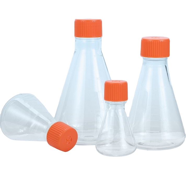 Лабораторная пластиковая колба Erlenmeyer, флакон с плоским дном 1000 мл, колба из поликарбоната Erlenmeyer, пластиковый клапан, 250 мл, 500 мл, конические колбы