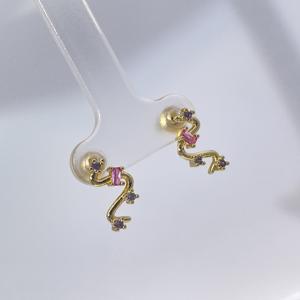 Tianyu Gems Classic Gold Plated Brass <b>Emerald</b>-Cut Round Zircon <b>Stud</b> <b>Earrings</b> with Animal Design Subtly Luxurious Pinkish-Purple - Product Image 2