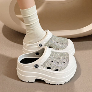 Zuecos de Plataforma con Pedrería Blanca y Suela Gruesa para Mujer, Estilo Crocs, Fáciles de Poner, para Verano - Product Image 2