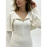 Robe mini en tricot ivoire à col en V et fermeture éclair sur le devant, printemps-automne pour femmes