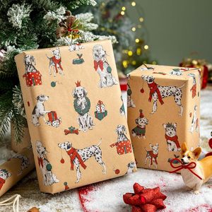 Rollo de papel de regalo navideño Kraft de 17 pulgadas x 32,8 pies con diseño de perro dámileno, papel marrón para envolver regalos navideños - Product Image 4