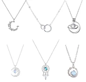 OEM ODM Factory Wholesale Girls Gift Double Circles Simple Jewelry Necklace With Pure 925 Sterling Silver Chain CZ Necklaces