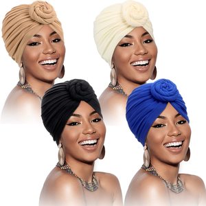 Lot de 5 turbans africains ethniques en satin de soie pour femmes, bonnets <span class=keywords><strong>chimio</strong></span> pour perte de cheveux, chapeaux d'<span class=keywords><strong>hiver</strong></span> pour fêtes, pré-tricotés et ajustables - Product Image 5