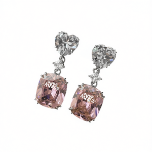Orecchini pendenti Uvde Austin Crystal Heart per donna, gioielli romantici da festa, orecchini con pietra rosa con montatura a griffe - Product Image 1