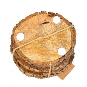 Vente en gros de 4 sous-verres écologiques durables en bois de manguier naturel Logo personnalisable Style européen classique pour - Product Image 3