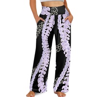 Multiple Colors Plus Sizes Chiffon Print Hawaiian Quilt- Design Breathable Casual High Waisted Straight Pants