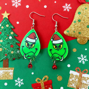 Boucles d'oreilles de Noël Grinch en gros, en cuir PU, motif goutte d'eau, nouvelle mode, imprimé léopard, monstre vert Grinch - Product Image 6