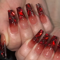 BIN Populaire Faux Ongles Longs à Coller pour les Pieds, Strass, Prix Bas, Design Halloween, pour Filles, Forme Cercueil