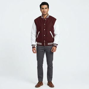 Wholesale Vintage Man College Letterman Varsity Jacket for <b>Mens</b> Stand Collar Leather Sleeve University Basketball Baseball - Product Image 1
