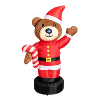 Ours de Noël gonflable agitant la patte avec combinaison rouge et canne en sucre pour la décoration extérieure de jardin et de magasin, accessoire d'ambiance festive