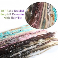 Nouvel Arrivage – Extension de queue de cheval tressée bohème de 24 pouces avec élastique, postiche synthétique tressé à la main style Viking avec perles pour femme