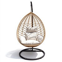 Fauteuil suspendu moderne en forme de goutte d'eau pour patio, chaise œuf d'extérieur avec coussin, siège balançoire en rotin PE pour salon et chambre