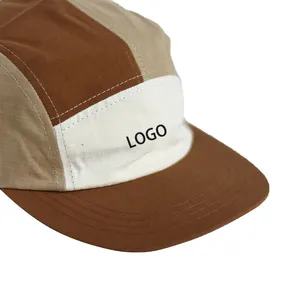 OEM定制设计可调节防水棕色卡其色白色3色对比透气5面板露营帽