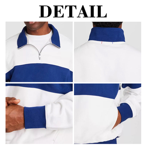 KingSen Wholesale <b>Men's</b> Vintage Color Block Quarter Zip Cotton Sweatshirt Drop Shoulder Drop Shoulder Loose Fit <b>Pullover</b> Hoodie - Product Image 6