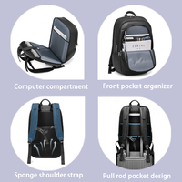 Sac à dos pour ordinateur portable imperméable en tissu Oxford avec sangle pour chariot, grande capacité, plusieurs compartiments, logo personnalisé, OEM disponible