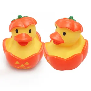 Eco Friendly PVC Halloween Pumpkin Rubber Duck Bathtub Floating Animal Toy Baby Bath Dabbling Rubber Duck