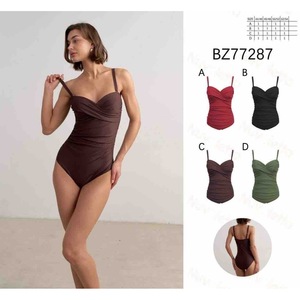 Traje de baño de una pieza HDJ, talla grande, control de abdomen, corte ajustado, escote asimétrico, color liso BZ77287 - Product Image 1