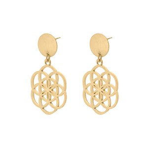 ต่างหูห้อยลายแมนดาลา ลายเมล็ดแห่งชีวิต ตกแต่งด้วยลายฉลุสีทอง ต่างหูทรงเรขาคณิตทันสมัยสำหรับผู้หญิง - Product Image 1