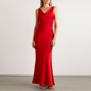 Abito Lungo Elegante da Donna in Raso Nero e Rosso di Alta Qualità Personalizzato - Product Image 6