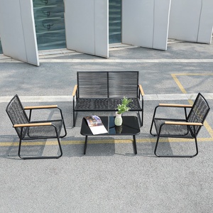 Moderni Mobili da <span class=keywords><strong>Esterno</strong></span> Doppio Posto Singolo Divano da Giardino Set con Tavolo in Vetro per Hotel Quattro Pezzi Arredo da <span class=keywords><strong>Esterno</strong></span> - Product Image 1