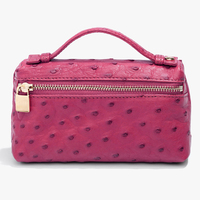 Sac à main en cuir d'autruche rose pour femmes, Logo personnalisé, Mini sacoche à bandoulière avec fermeture éclair,