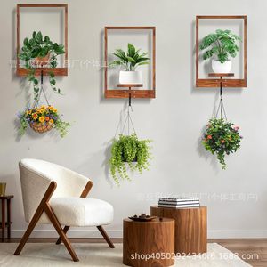 Wooden Wall Mounted Planter Shelf Solid Wood Frame With <b>Hooks</b> Hanging Indoor <b>Plant</b> Stand Single Layer - Product Image 1