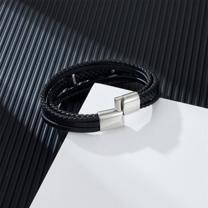 High Quality Wholesale 316L Stainless Steel Custom Fashion Jewelry Braided Premium Leather Bracelets <b>for</b> <b>Men</b> - Product Image 5