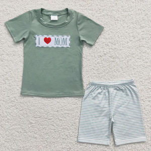 Wholesale Toddler Baby Girl Boy Fathers Day Outfit I Love Mom Embroidery Stripe <b>Shorts</b> 2pcs Set Dress <b>Romper</b> Summer Clothes - Product Image 5