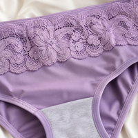 Culottes taille mi-haute en dentelle lavande pour femme, avec ceinture florale en dentelle, romantiques, extensibles, tricotées, avec entrejambe en Spandex/Nylon