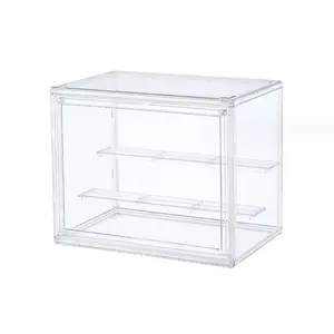 Removable Shelf Dustproof Clear Storage Box Acrylic Display Case with Magnetic Door for Collectible Pop Figures Toys Shoes