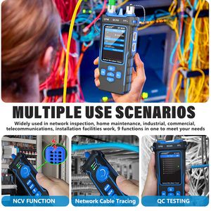 Testeur de câble réseau NOYAFA NF-8508 moderne bleu, alimenté par batterie, avec mesureur de puissance optique à 7 longueurs d'onde, détecteur de défauts RJ11 RJ45/PoE - Product Image 5
