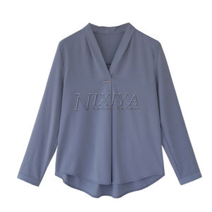 Camicia da donna personalizzata con scollo a V camicette a maniche lunghe da donna camicetta da ufficio di Design più recente da donna - Product Image 5