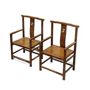Ensemble de trois fauteuils en bois massif, dossier de style chapeau officiel, chaise de style chinois, design antique, pour salon - Product Image 4