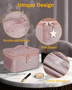 Beauty Case a Doppio Strato con Portagioie e Portapennelli / Borsa Organizer per <span class=keywords><strong>Trucchi</strong></span> in Velluto Ricamato con Cerniera - Product Image 5