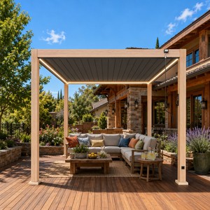 Pergola à commande manuelle à faible entretien, aspect bois, à double couche de lames orientables, pour espace de thé et de conversation en soirée dans une villa - Product Image 2