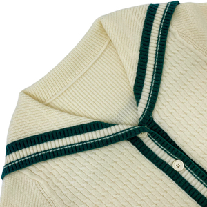 Cardigan da Donna con Etichetta Privata, Verde con Strisce a Contrasto, Colletto alla Marinara, Tessuto Texturizzato, Corto, Manica Lunga, Casual, con Zip - Product Image 2