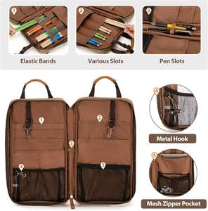 Mazos de cuero de lona encerada de alta resistencia, bolsa de percusión, bolsa de palo de tambor con ganchos colgantes para baterista - Product Image 5