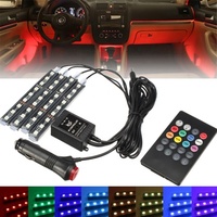 Bande lumineuse LED d'ambiance intérieure pour voiture, kit d'éclairage néon à fibre optique RGB, contrôle sonore par application, certifié FCC, 12V/5V Auto
