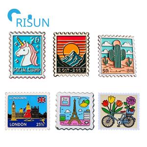 <span class=keywords><strong>Timbres</strong></span> de collection Souvenir de voyage en métal série broche aimant timbre-poste épinglette broche timbre postal personnalisé insigne épingle en émail - Product Image 1