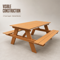 Table de pique-nique rectangulaire d'extérieur en plastique HDPE imitation bois, design moderne, robuste et durable, non pliable, mobilier d'extérieur