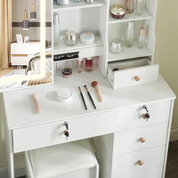 Coiffeuse avec lumières, coiffeuse avec 5 tiroirs, ensemble de 3 modes d'éclairage, luminosité réglable, table de maquillage pour chambre à coucher